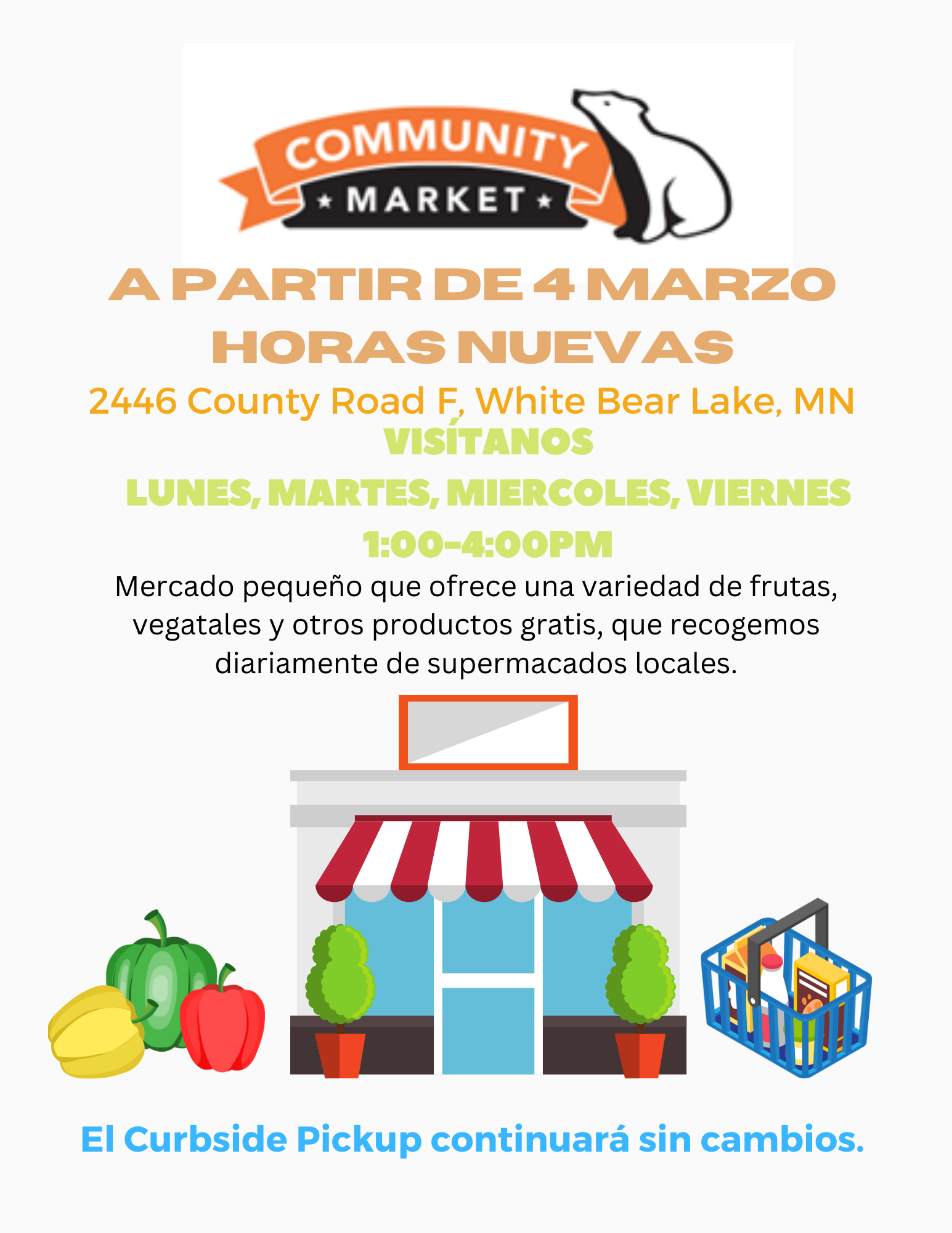Community Market New Hours Spanish